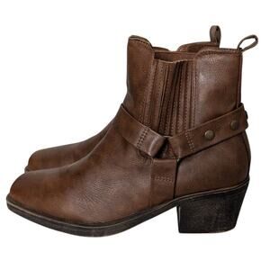 Brown Western Ankle Boots Women 7.5 Square Toe Boho Festival Country Cottagecore